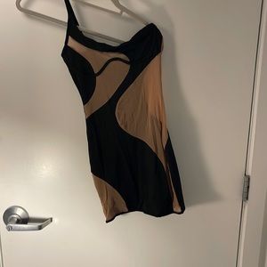 One shoulder mesh and black dress